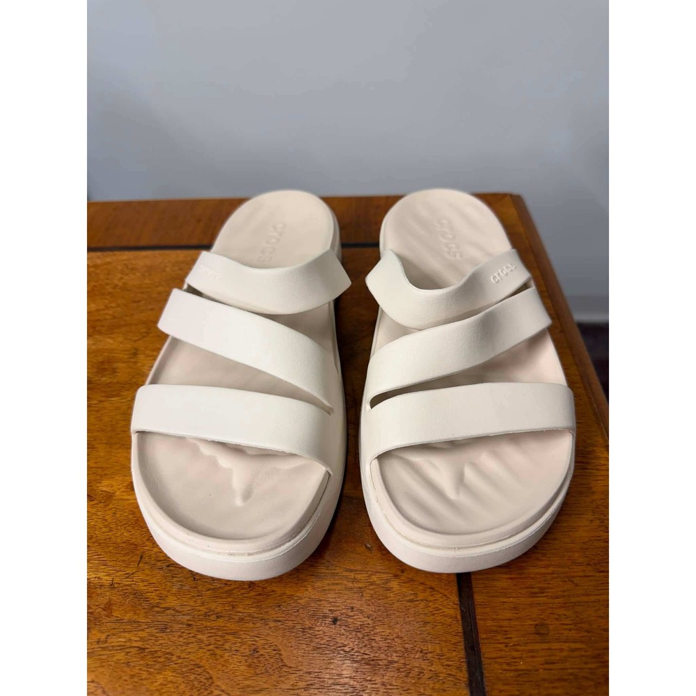 Crocs Brooklyn Low Wedge Sandal Bone Off‎ White Triple Strap Slide Womens 6 M